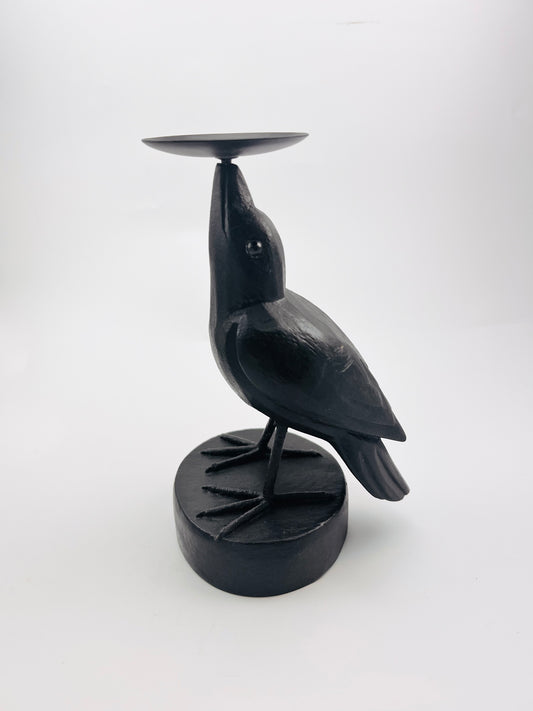 Wood Craved Raven Stand